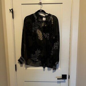 CAbi Black and White Floral Blouse